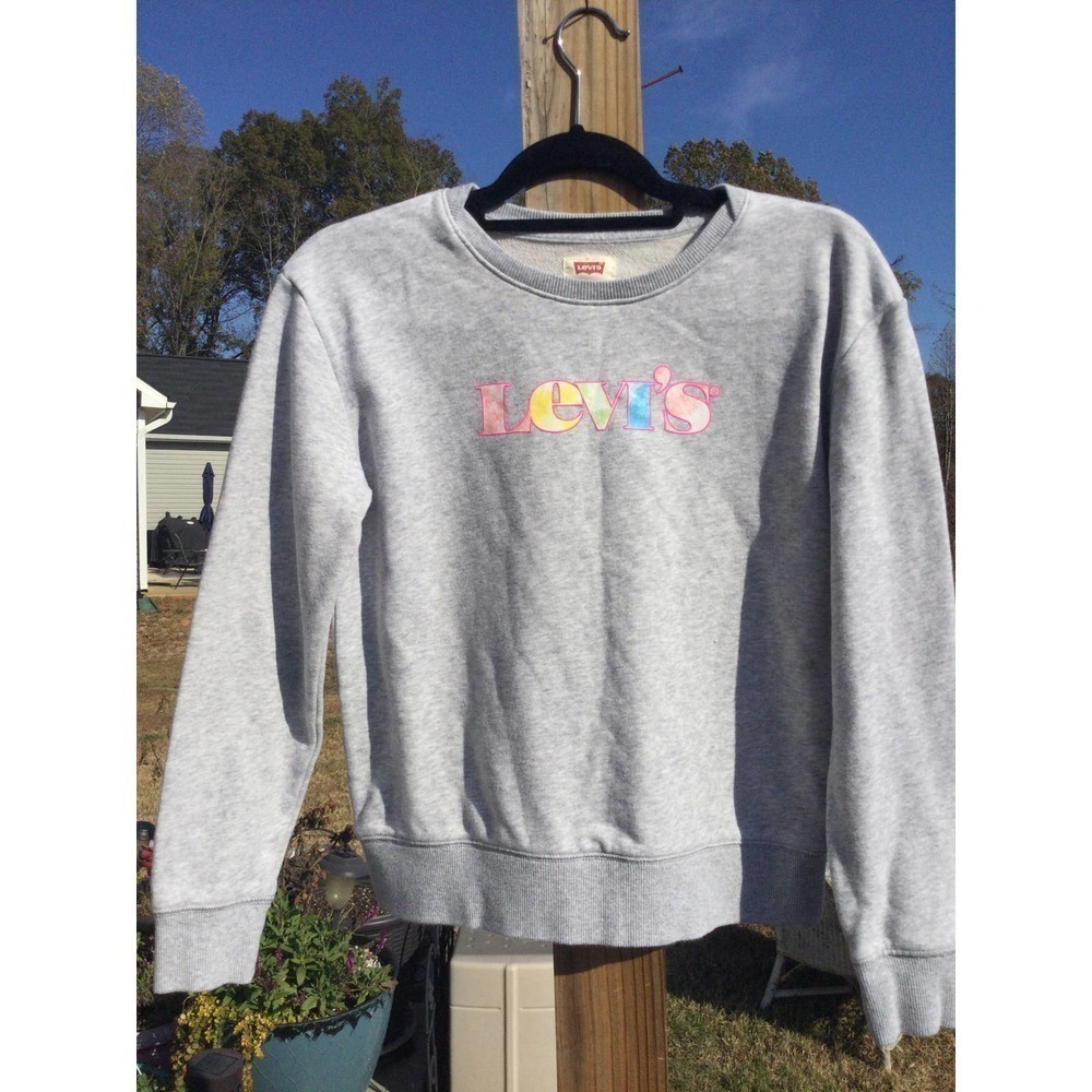 Levi’s kids sweatshirt pullover xl extra large grey logo spell out rainbow girls